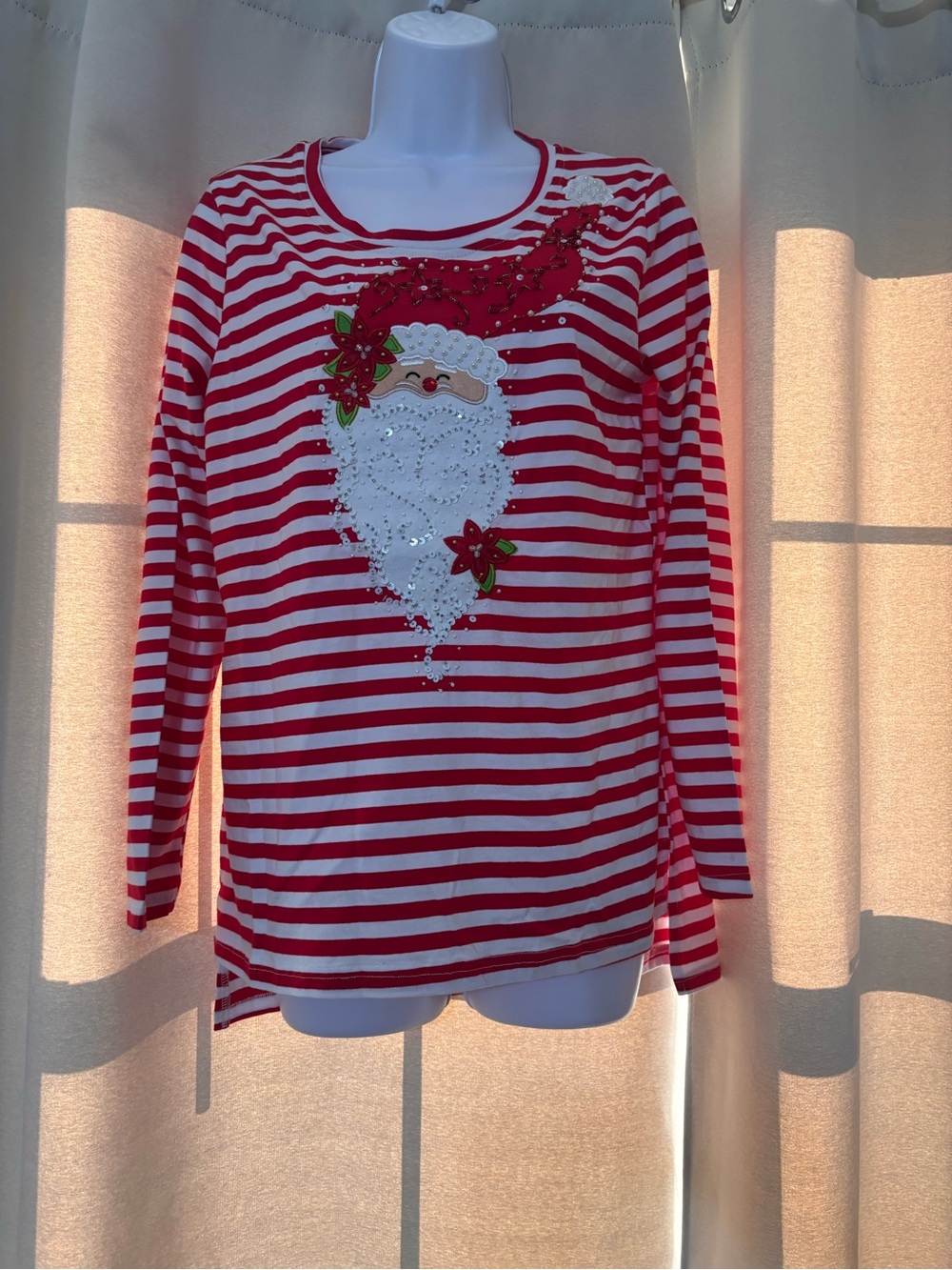 Woman’s small Berek Red & White Striped Santa Long-Sleeve Top